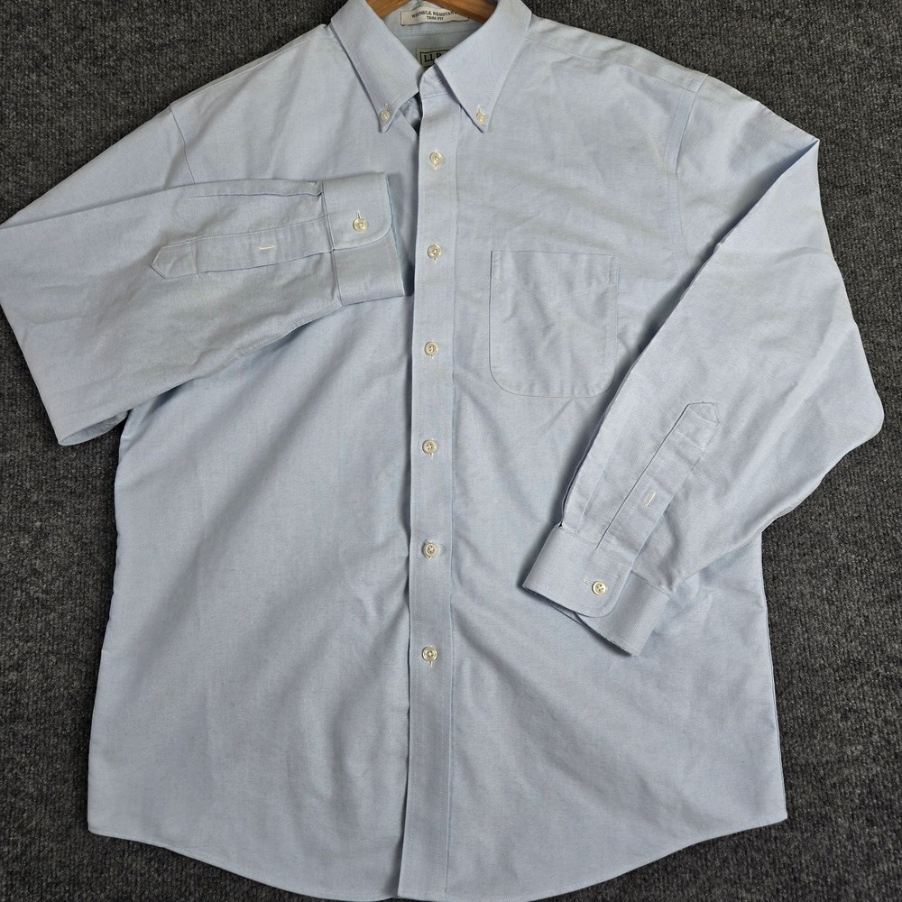 L.L. Bean Dress Shirt Mens 16-32 256513 Blue Wrinkle Resistant Button-Down Trim